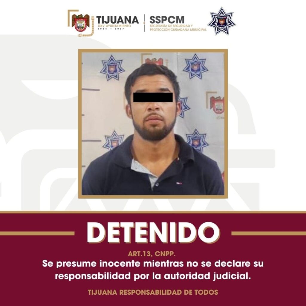 Asegura Policía Municipal de Tijuana a sujeto lesionado por arma de fuego con orden de aprehensión por homicidio
