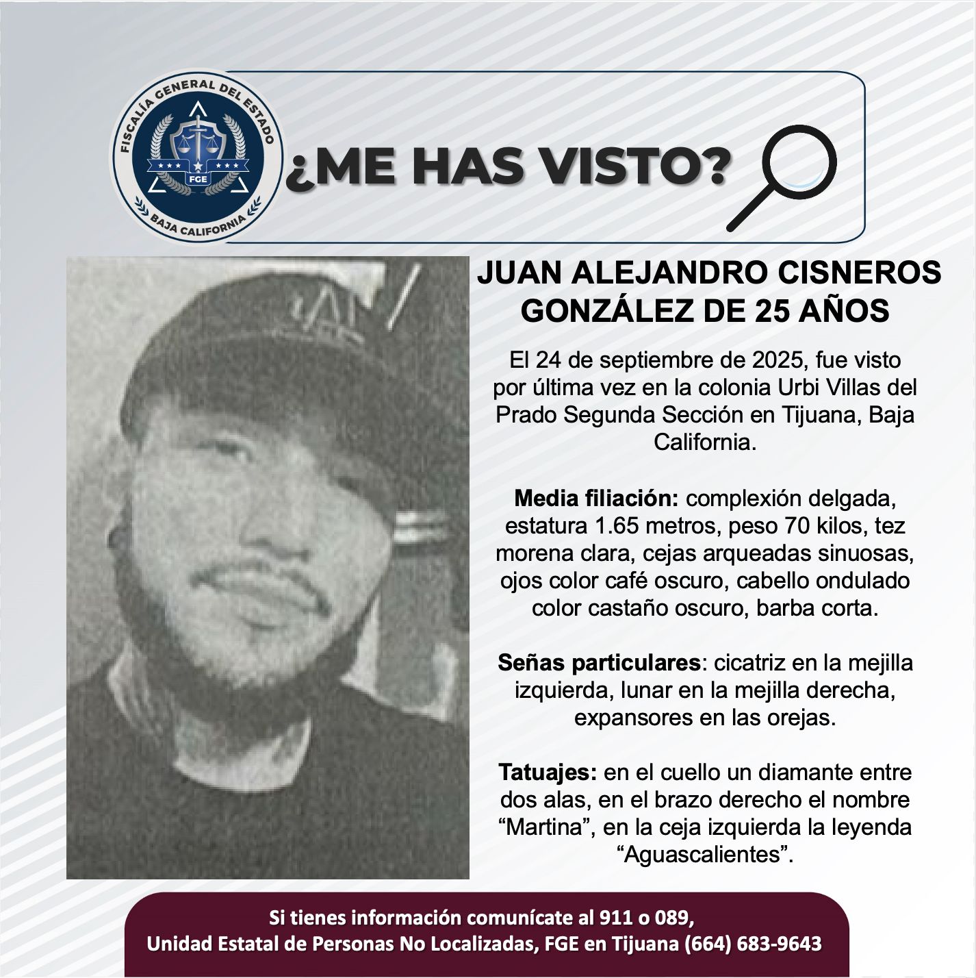 Pesquisa de Juan Alejandro Cisneros González de 25 años de edad