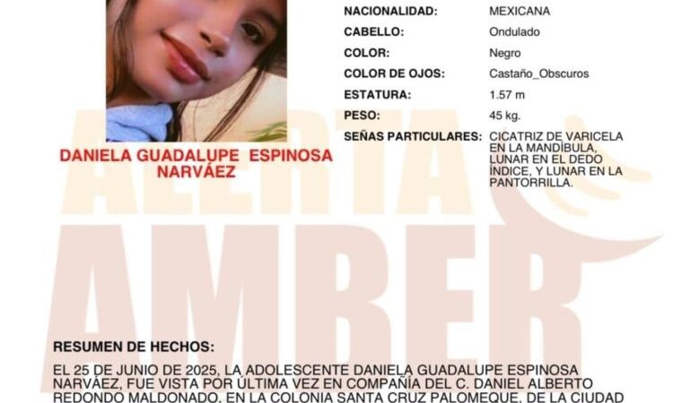 Alerta AMBER para localizar a Daniela Guadalupe Espinosa Narváez de 17 años