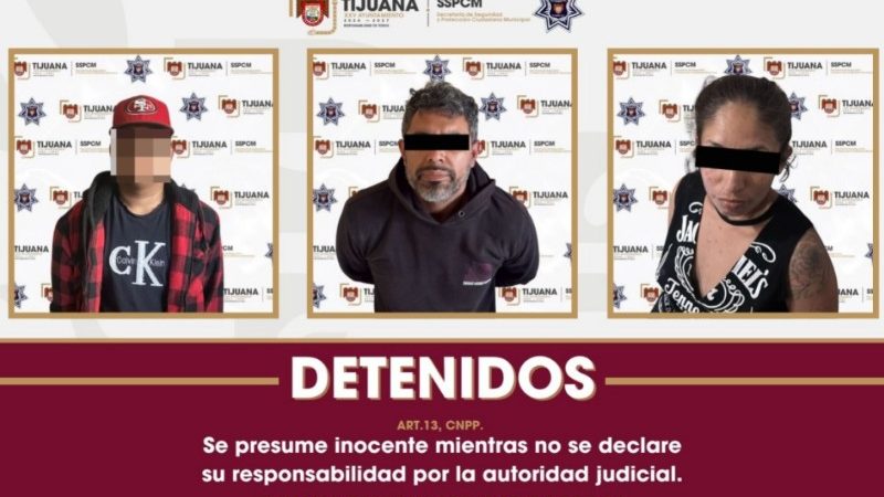 Asegura Policía Municipal de Tijuana a tres personas con narcóticos