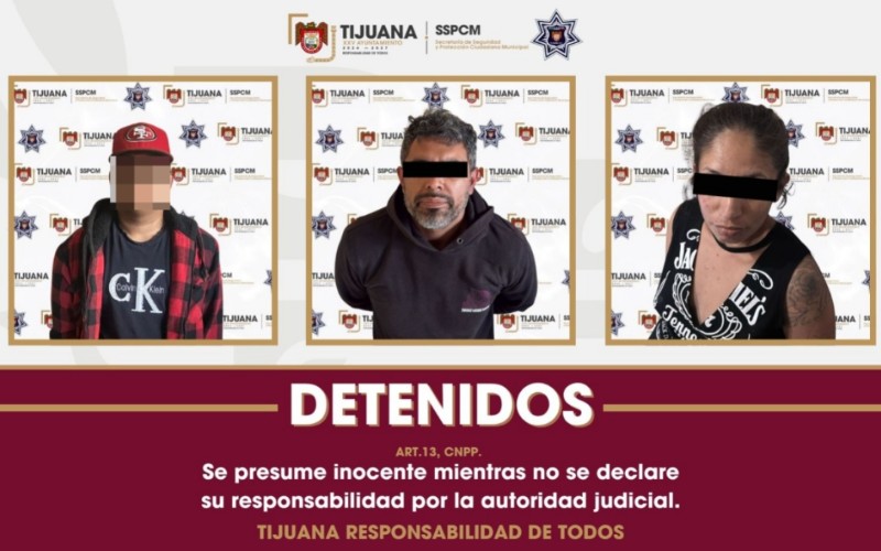 Asegura Policía Municipal de Tijuana a tres personas con narcóticos
