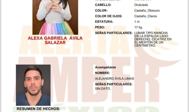 Alerta Amber para localizar a Alexa Gabriela Ávila Salazar de 3 años de edad