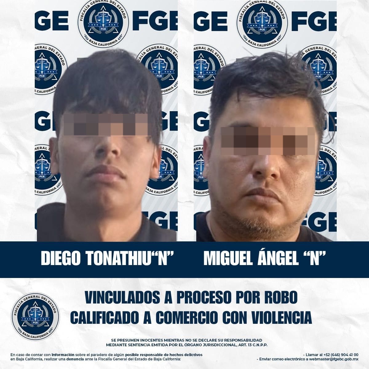 Vinculan a Proceso a Diego Tonathiu “N” y Miguel Ángel “N” por robo calificado a comercio