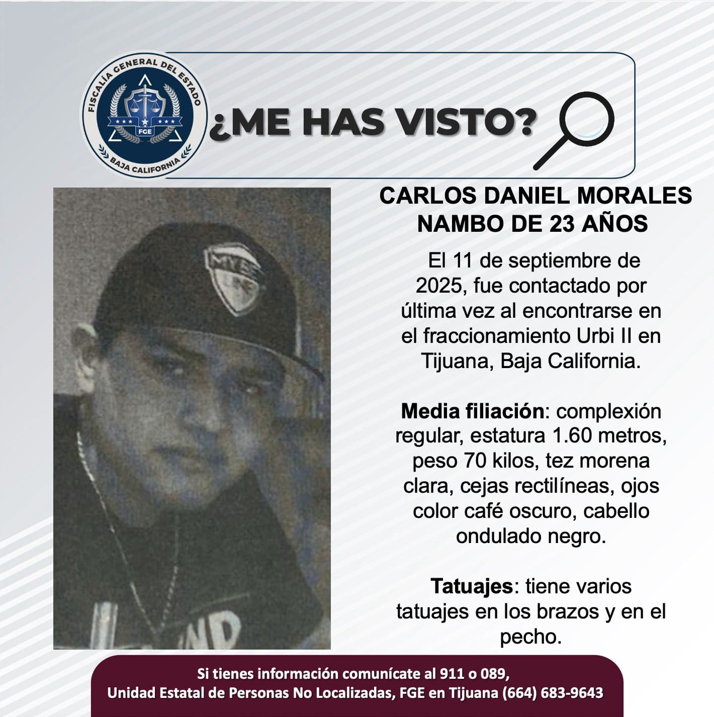 Pesquisa de Carlos Daniel Morales Nambo de 23 años de edad