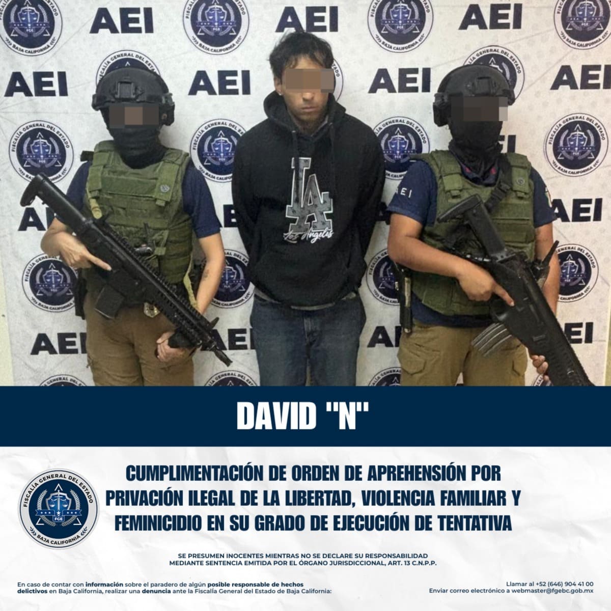 Cumplimentan orden de aprehensión contra David “N” por feminicidio en grado de tentativa, privación ilegal de la libertad