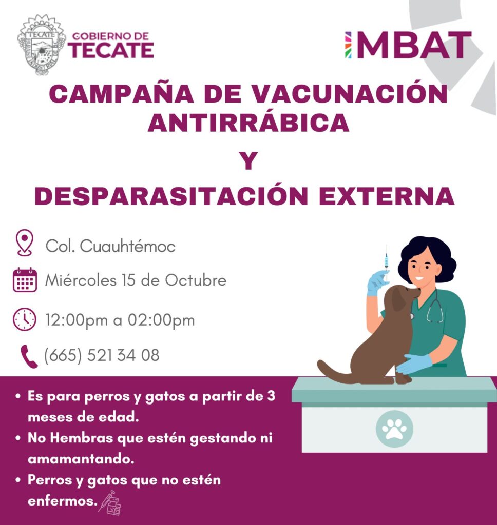IMBAT invita a campaña gratuita de vacunación antirrábica y desparasitación en la Cuauhtémoc
