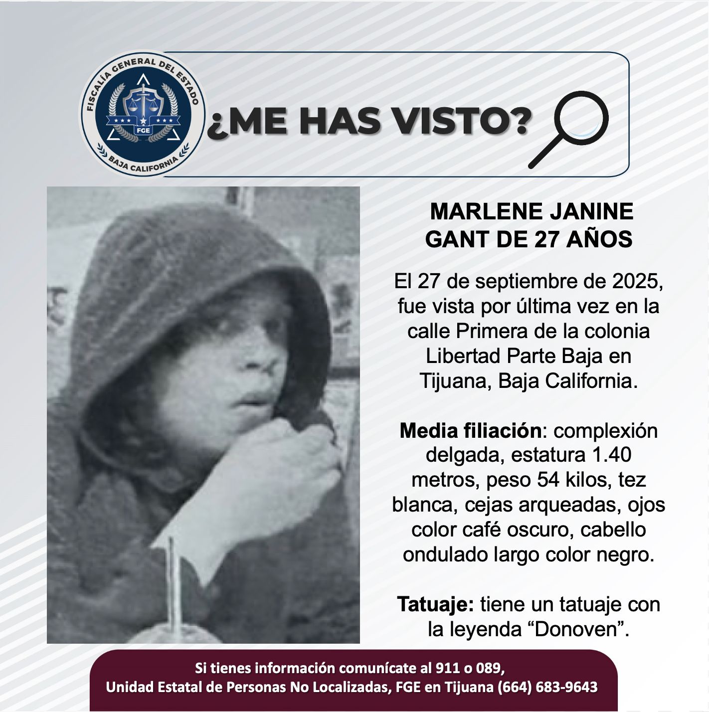 Pesquisa de Marlene Janine Gant de 27 años de edad