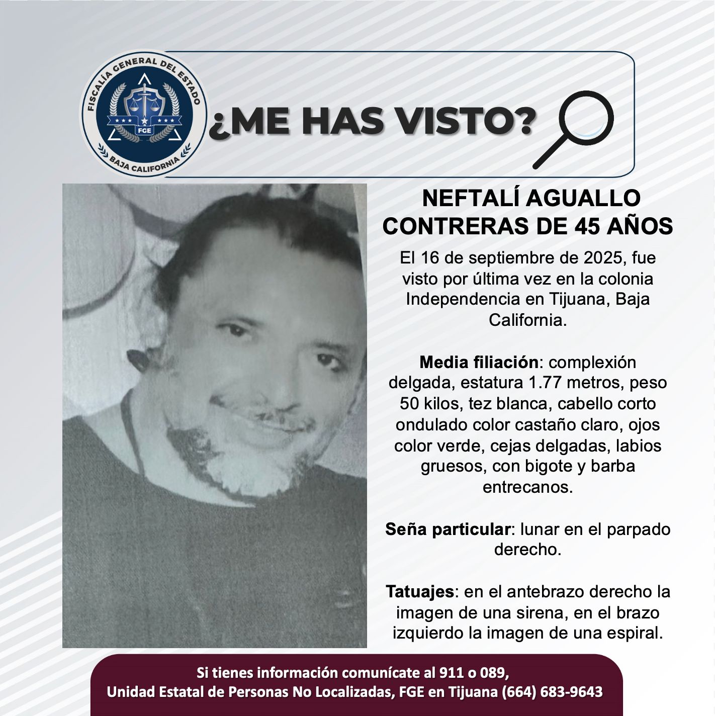 Pesquisa de Neftalí Aguallo Contreras de 45 años de edad