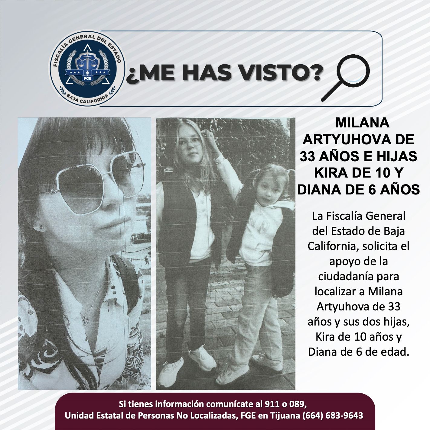 Pesquisa de Milana Artyuhova de 33 años e hijas Kira de 10 y Diana de 6 años de edad