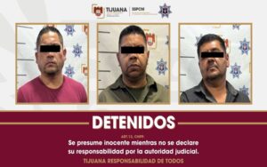 Aseguran a tres hombres por amenazas y vehículo robado en Tijuana