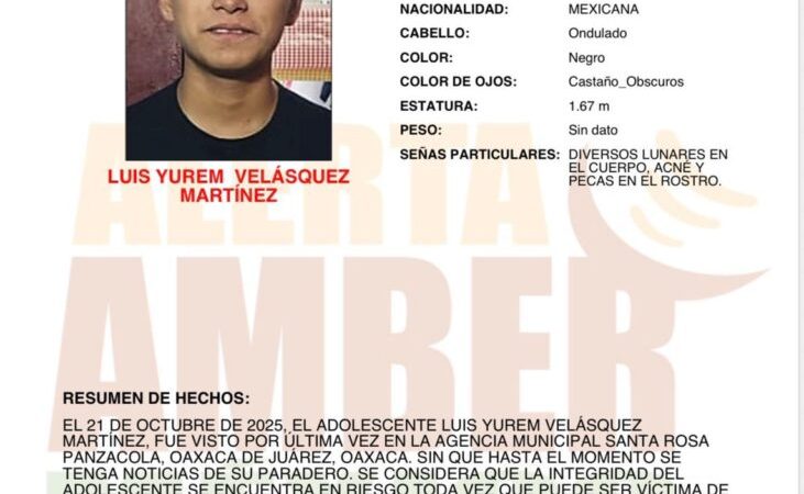 Alerta AMBER para localizar a Luis Yurem Velásquez Martínez de 14