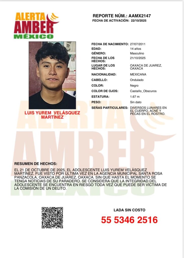 Alerta AMBER para localizar a Luis Yurem Velásquez Martínez de 14