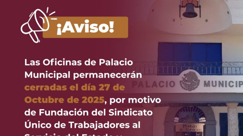 Cerradas oficinas del Gobierno de Tecate este lunes 27 de octubre