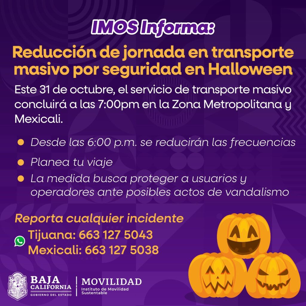 IMOS anuncia reducción de Jornada en Transporte masivo por seguridad en Halloween