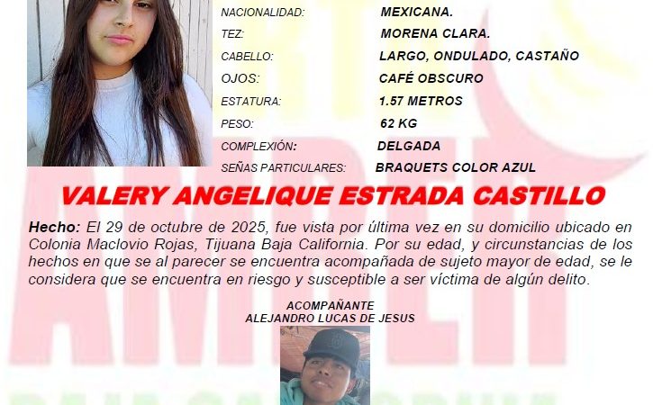 Alerta Amber para localizar de Valery Angeline Estrada Castillo de 14 años