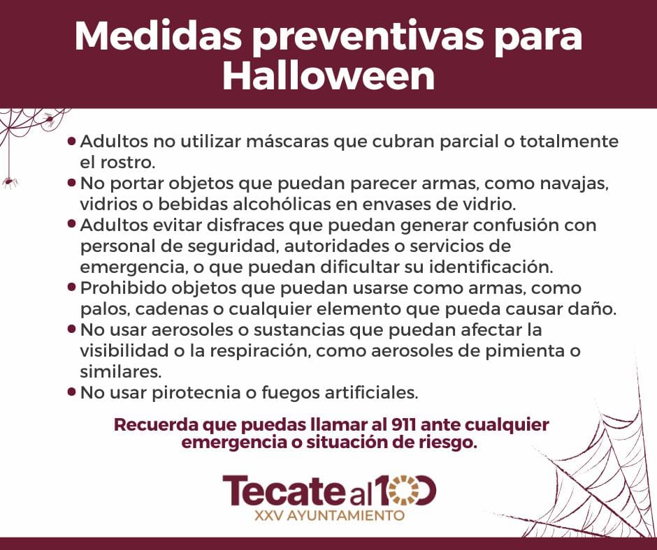 Implementa Gobierno de Tecate operativo especial de seguridad por Halloween y Día de Muertos