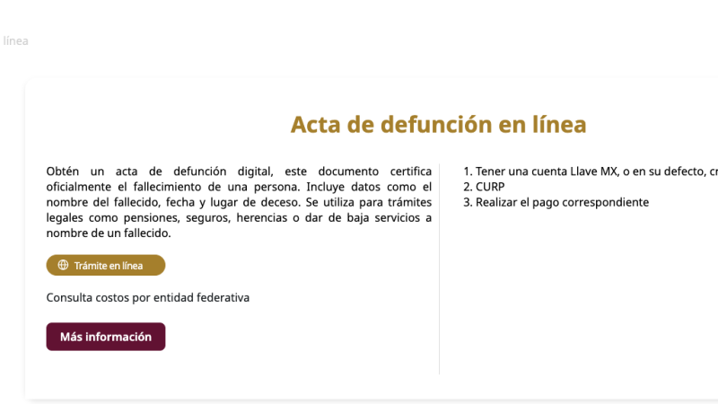 Cómo sacar un acta de defunción certificada en línea o presencial y su costo
