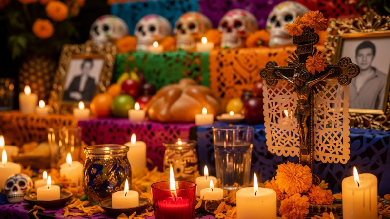 Qué significan las veladoras y la cruz en el altar de muertos