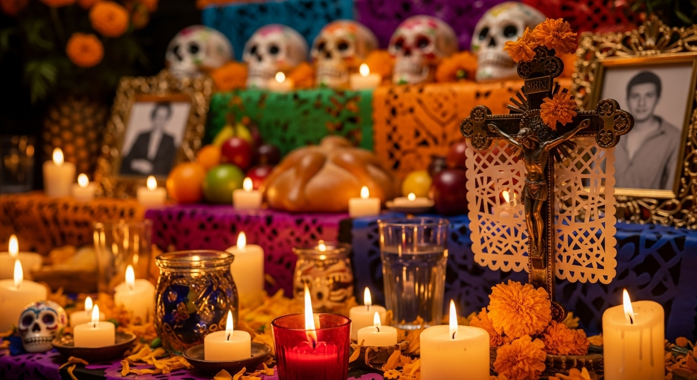 Qué significan las veladoras y la cruz en el altar de muertos