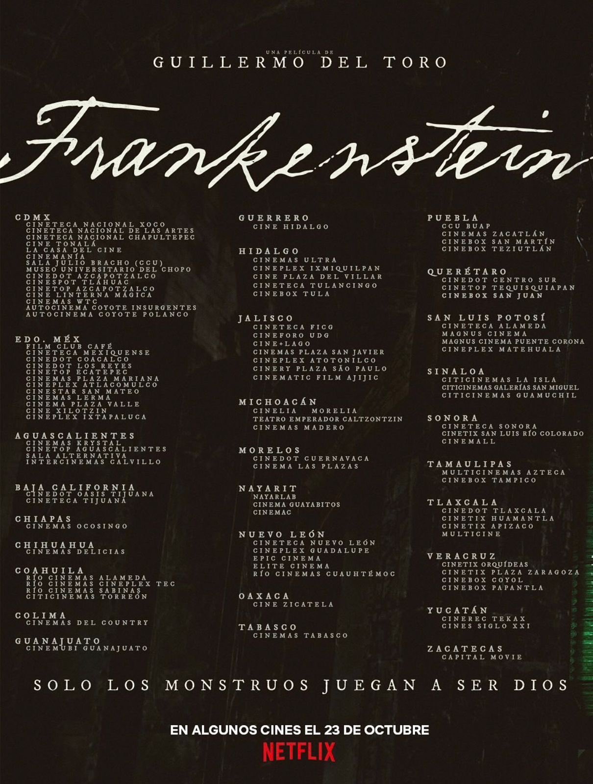 ¿Dónde están los cines para ver Frankenstein, de Guillermo del Toro, en CDMX y Edomex?