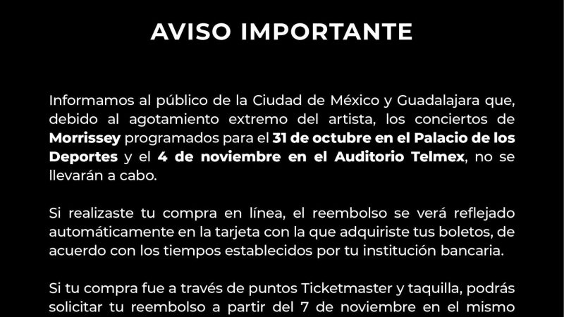 Todas las veces que Morrissey ha dejado plantado a México: así han sido sus cancelaciones