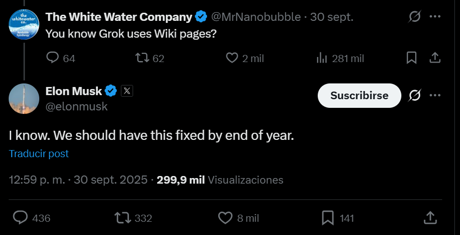 Elon Musk anuncia Grokipedia para competir con Wikipedia pero sin los “sesgos woke”