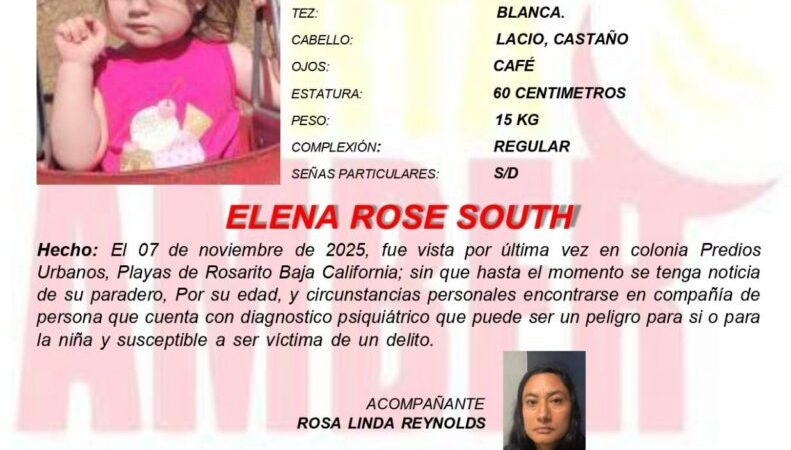 Alerta AMBER para localizar a Elena Rose South