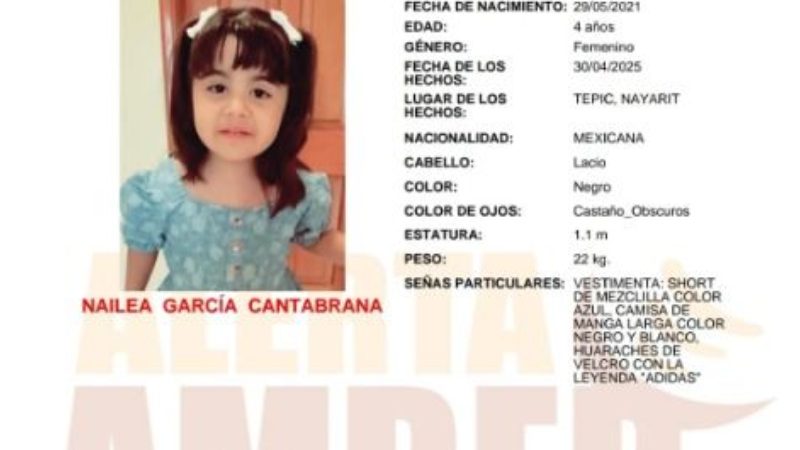 Alerta Amber de la menor Nailea García Cantabrana de 4 años