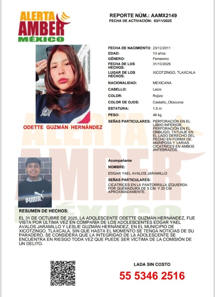 Alerta Amber para localizar a Leslie Guzmán Hernández, Odette Guzmán Hernández y Edgar Yel Avalos Jaramilla de 17, 13 y 14 años de edad