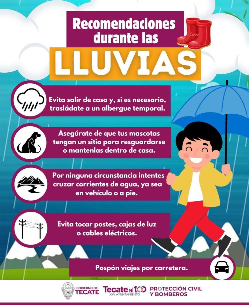 Gobierno de Tecate emite recomendaciones ante las lluvias