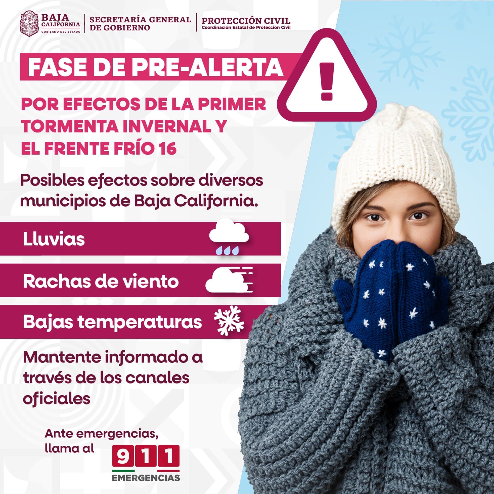 Gobierno de Baja California informa de prealerta por efectos de la primera tormenta invernal en la entidad