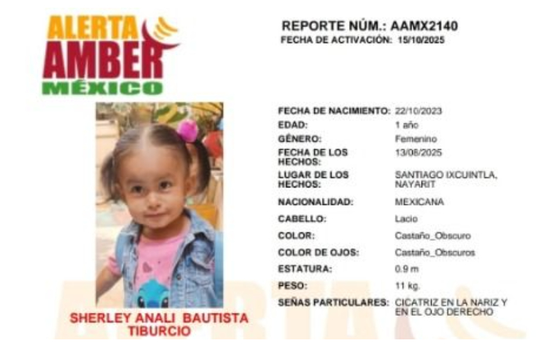 Alerta Amber, Sherley Analí Bautista Tiburcio de 1 año