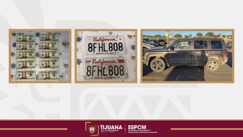 Arresta Policía Municipal de Tijuana a dos personas por cohecho y uso de placas apócrifas