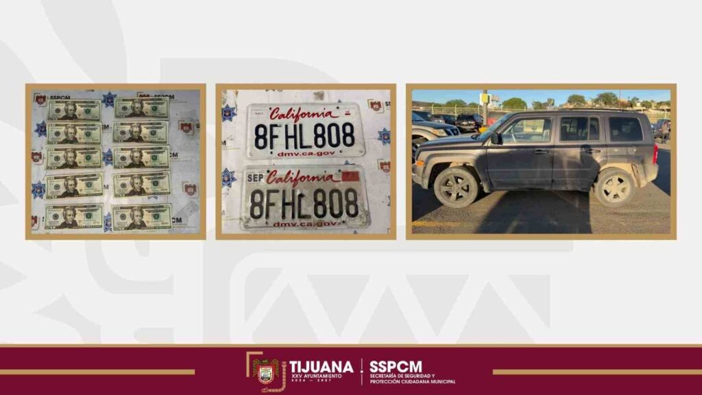 Arresta Policía Municipal de Tijuana a dos personas por cohecho y uso de placas apócrifas