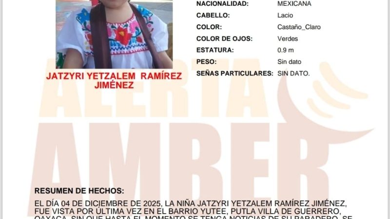 Programa Alerta AMBER México Jatzyri Yetzalem Ramírez Jiménez de 3 años