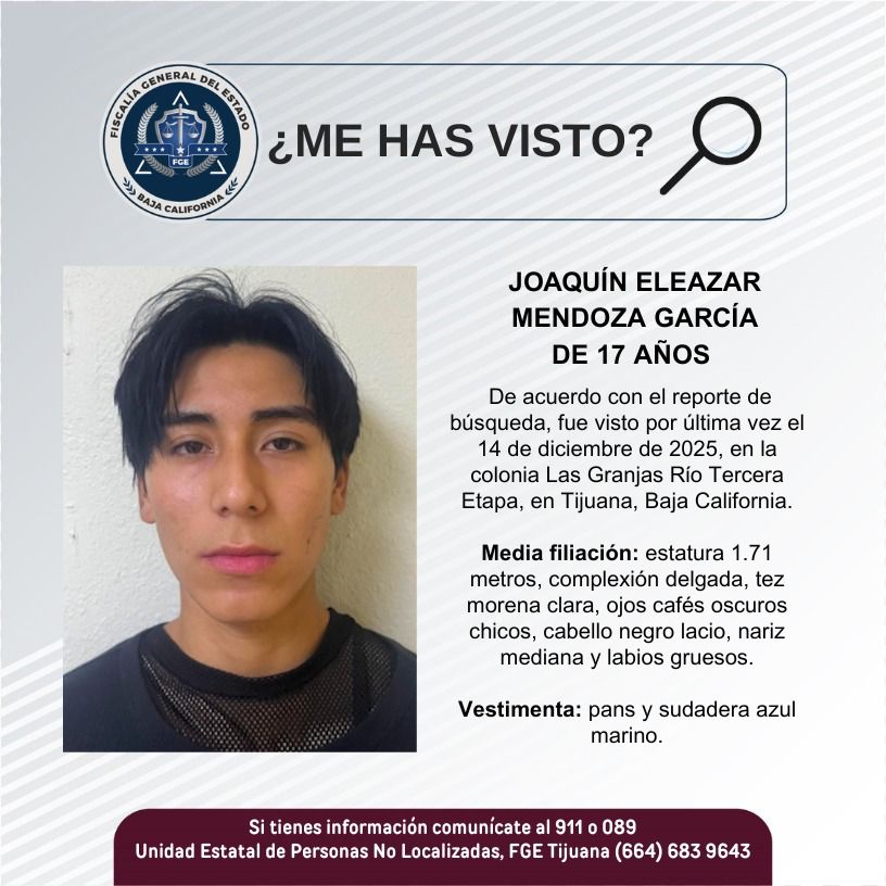 Pesquisa de Joaquín Eleazar Mendoza García de 17 años de edad