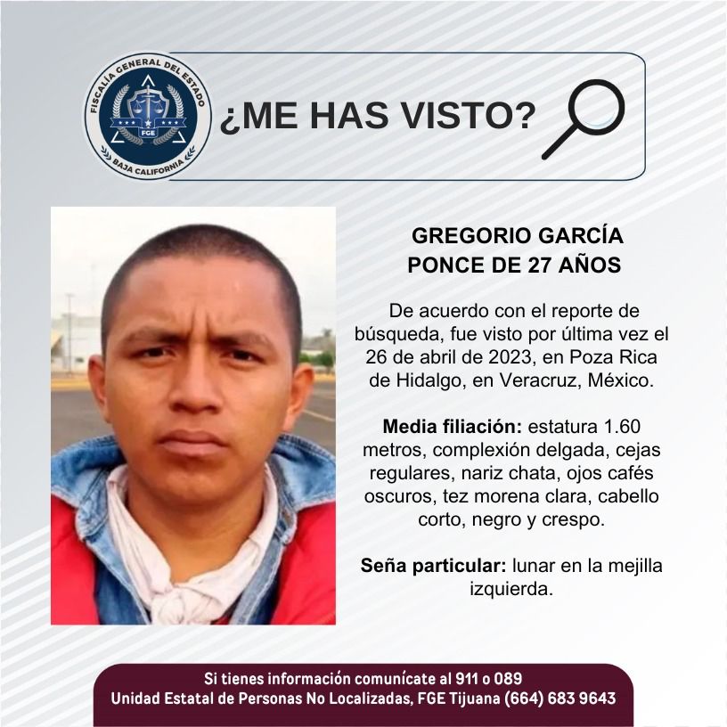 Pesquisa de Gregorio Gracía Ponce de 27 años de edad