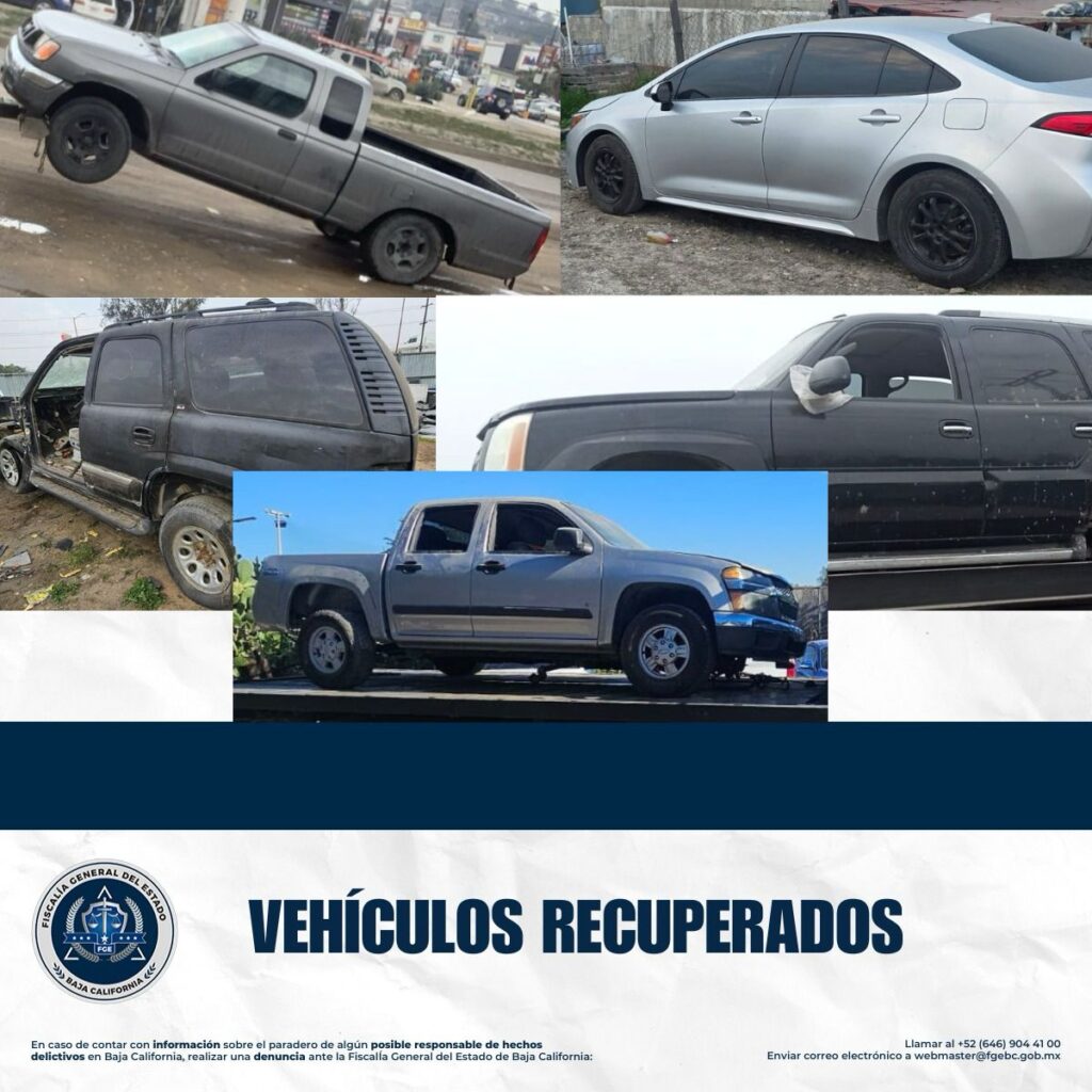 FGE recupera 9 vehículos con reporte de robo en Tijuana