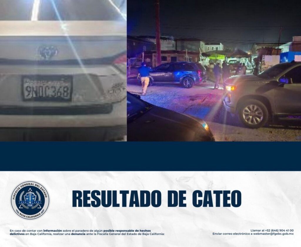 Durante cateo en Tecate, la FGE recupera vehículo implicado en un delito