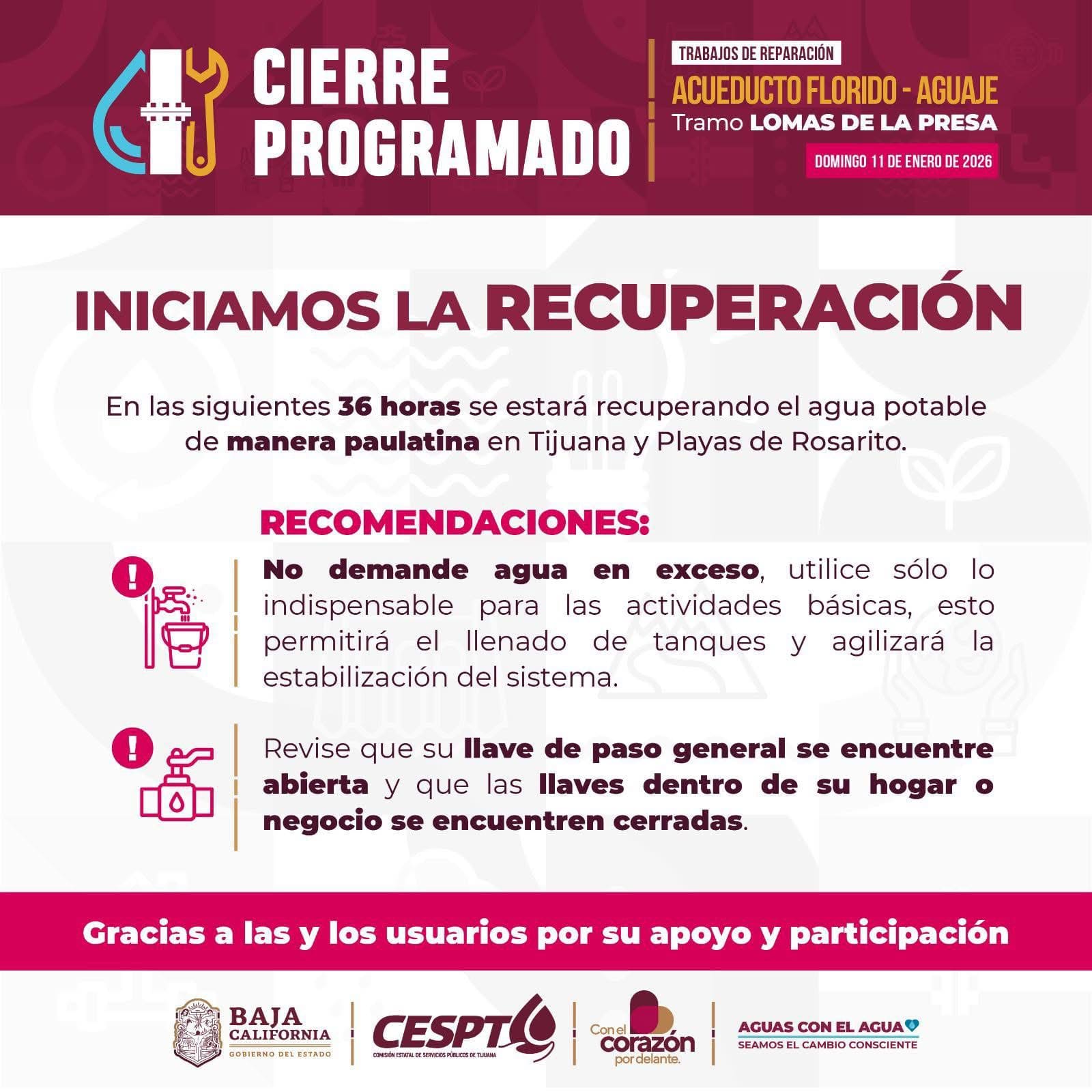 Termina CESPT trabajos de interconexión del Acueducto Florido-Aguaje