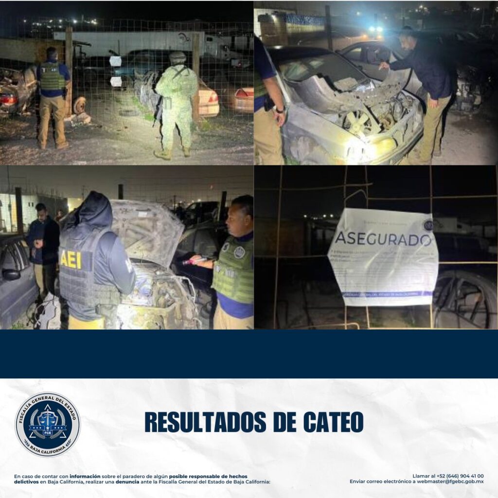 Fiscalía recupera vehículo robado y asegura 18 más durante cateo en Tijuana