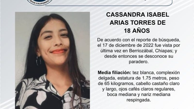 Pesquisa, para localizar a Cassandra Isabel Arias Torres, de 18 años de edad