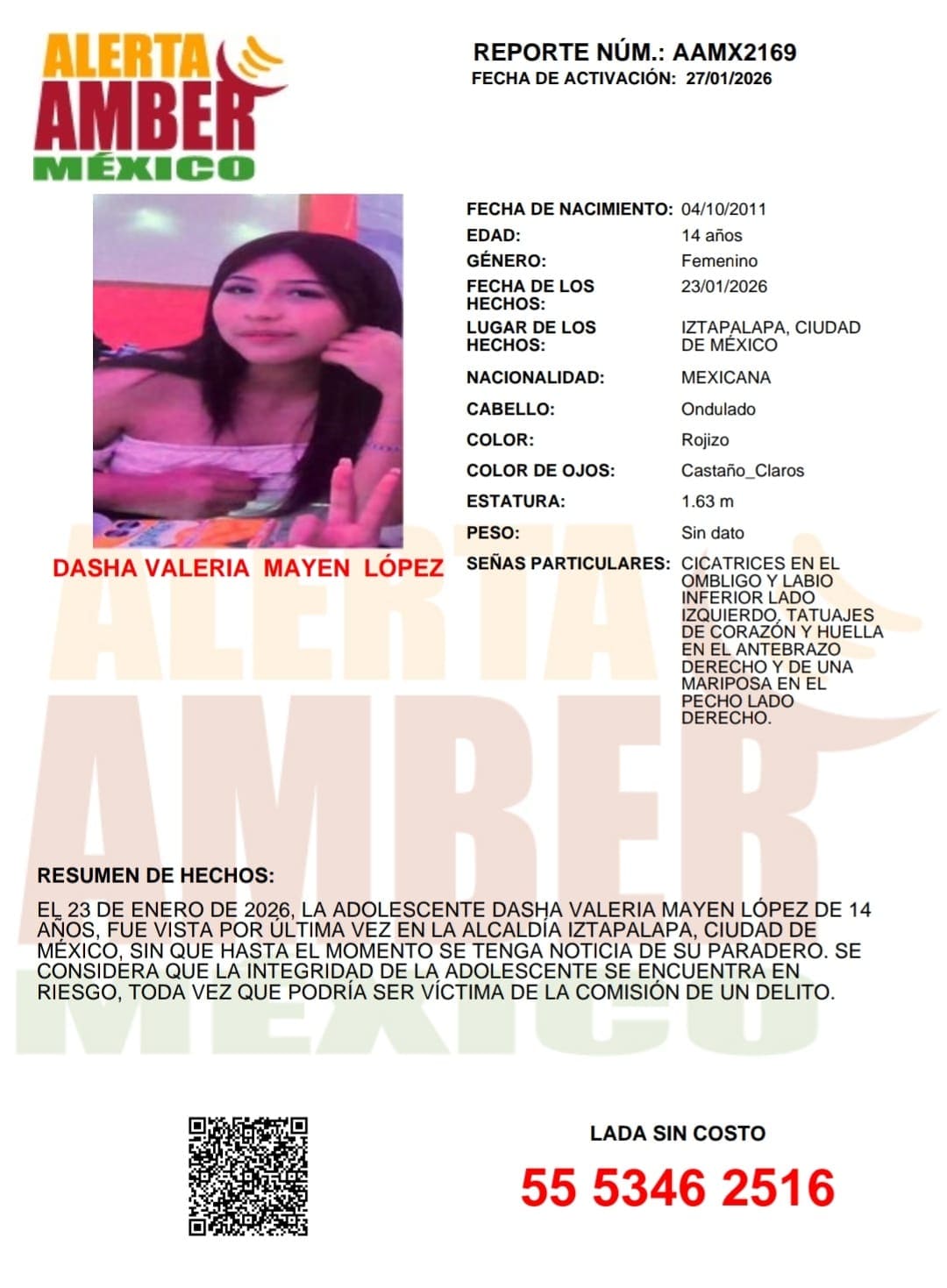 Activan Alerta Amber por desaparición de adolescente de 14 años