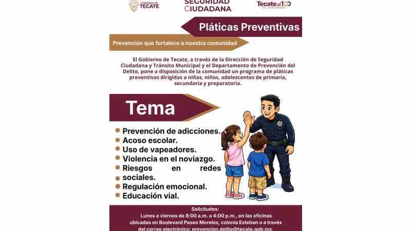 Gobierno de Tecate fortalece la cultura de la prevención con pláticas en instituciones educativas