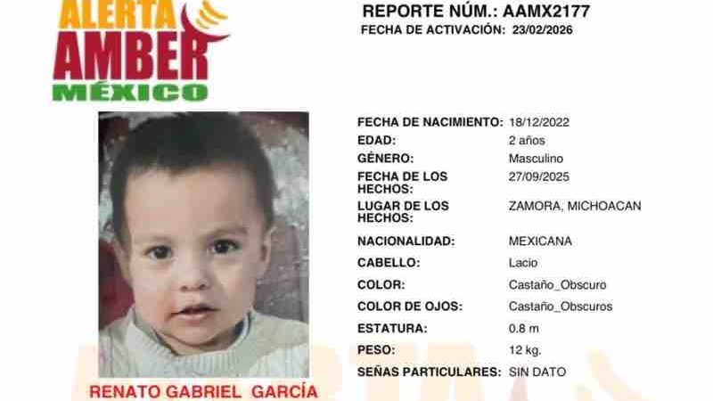 Se solicita la colaboración para localizar a Renato Gabriel García Tamayo de 3 años de edad