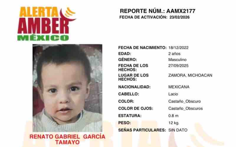 Se solicita la colaboración para localizar a Renato Gabriel García Tamayo de 3 años de edad