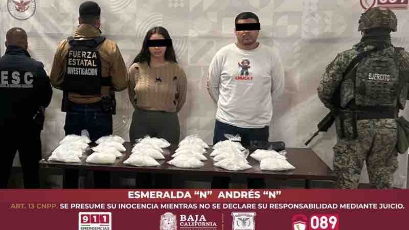 Asegura Fuerza Estatal más de 9 kilos de enervantes durante patrullaje en Tijuana; dos detenidos