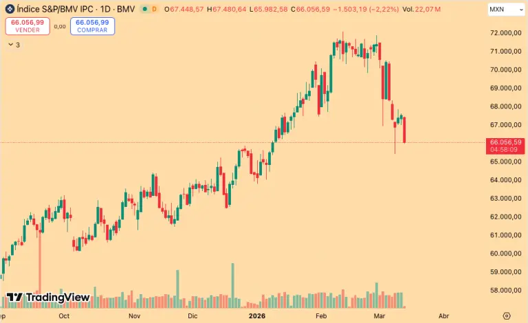 Bolsa mexicana retrocede más de 2%; acciones de Grupo México lideran las caídas