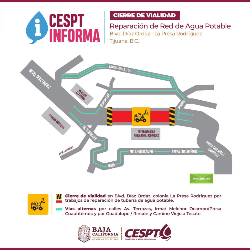 CESPT realizará cierre nocturno en bulevar díaz ordaz por trabajos de reparación